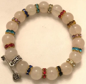 ROSE QUARTZ WITH RHINESTONE RONDELLE SPACER BEADS - STRETCH BRACELET - Picture 1 of 3
