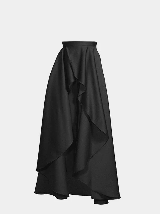 $350 Jay Godfrey Women's Black Abrahams Long Draped A-Line Satin Skirt Size 8 - Image 1 of 1