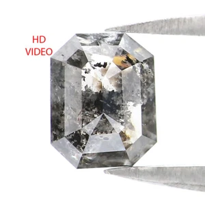 0.84 CT Natural Loose Emerald Cut Diamond 6.05 MM Salt And Pepper Diamond LQ2165 - Picture 1 of 8