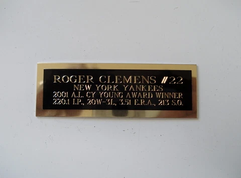 Roger Clemens Yankees 2001 Cy Young Baseball Card Plaque Nameplate 1" X 3" Cover