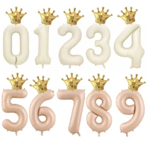2pcs 40" Princess Gold Crown Caramel Cream Number Balloons Girls Birthday Party - Picture 1 of 15