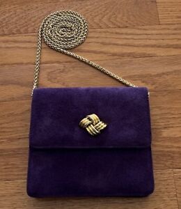 Talbots Vintage Purple Suede Small Crossbody Bag gold chain knot detail clutch
