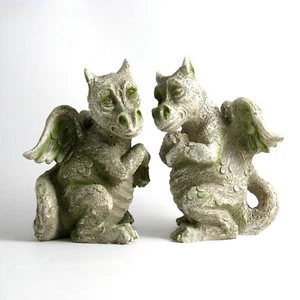 pair of Dragon Gargoyles Garden Decorative Ornament Sculpture Statue 17870 - Picture 1 of 1