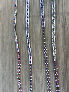 Beaded Belly Belt Long, Thin Woven Alpaca Wool Hair Tie White Bead Rainbow P1 - Picture 1 of 9