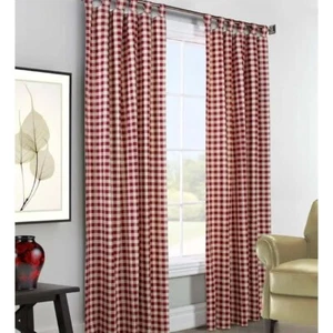 Buffalo check curtain panel pair red 63"L x 80"W (40"W each) farmhouse tab top e - Picture 1 of 5