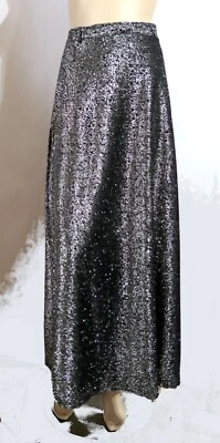 Maxi Falda Vintage Años 70 Mod Oropel Plata Brillante Sobre Acetato Negro M Foto 1 de 4