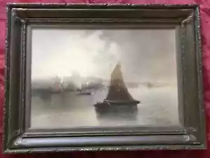 Paul R. Koehler watercolor/pastel harbor view painting, signed, original frame - Picture 1 of 5