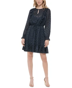 Tommy Hilfiger Womens Chiffon Dotted Mini Dress Size 10 - Picture 1 of 4