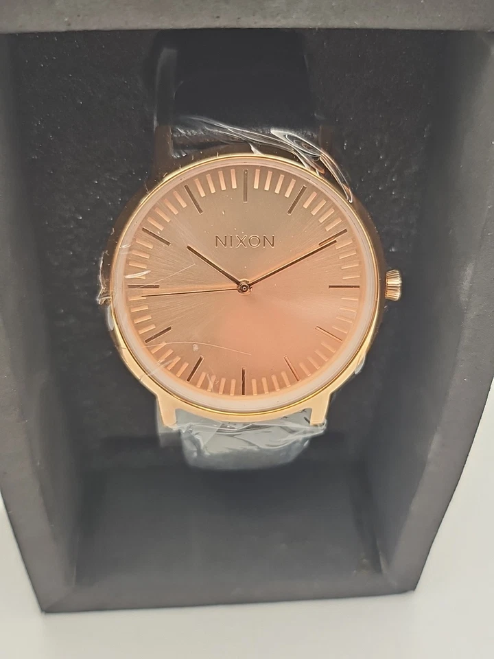 Nixon Porter Leather All Rose Gold\Black 40mm Stainless Steel Watch A1058-1932