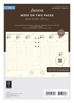 Filofax A5 Woche auf zwei Seiten Spaltenformat 5 Sprachen Cotton Cream 2026 - Bild 1 von 4