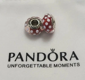 Pandora Set Of Two Murano Glass Charms Red With White Poka Dots Design - Picture 1 of 1
