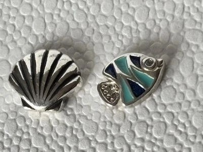 Pandora 2x Sea Ocean Themed Fish And Shell Locket Petites Very Good S925 ALE - Image 1 of 4