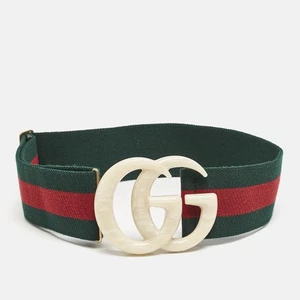 Gucci Green/Red Web Elastic Plexiglass GG Marmont Waist Belt 70 CM - Picture 1 of 5