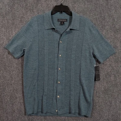 Christian Lacroix Shirt Mens Medium Blue Short Sleeve Merino Wool Knit Button Up - Image 1 of 4