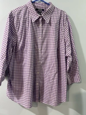 BLUSA MUJER CHAPS 2X MORADA/BLANCA CUADROS MANGA 3/4, BONITA Y LIGERA Foto 1 de 4