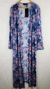 Bohemian 2XL Long Strickjacke Staubtuch transparent rosa blau Blumen romantisch Fairycore - Bild 1 von 11