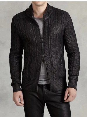 Cárdigan Suéter John Varvatos $1398 Cable de Lámina Cremallera Completa Mezcla de Lana Para Hombres Talla S  Foto 1 de 4