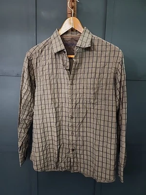 Camisa de vestir Tommy Bahama 100 % seda, marrón y azul, grande Foto 1 de 4