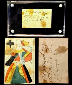 Antigua tarjeta de juego de cartas antiguas de la reina histórica del siglo XVIII préstamo uso secundario - Imagen 1 de 21