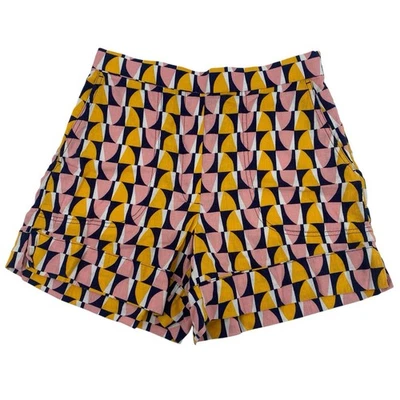 Banana Republic Women's Size M Linen Blend Pull On Shorts Pink Yellow Geometric - Image 1 of 4