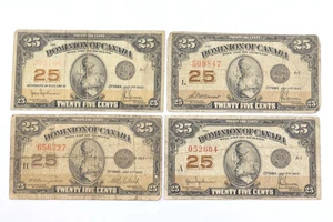 Lot of 4 - 1923 Dominion of Canada Banknote - 25 Cents Shinplaster - Picture 1 of 6