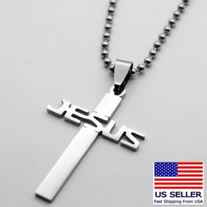 Herren Edelstahl Halskette 3D hohl geschnitzt Jesus Kreuz Stil Anhänger 1247 - Bild 1 von 3