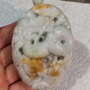 Certified 100% Natural Vintage Grade A Jade Jadeite Dragon Statue Pendant #P921 - Picture 1 of 9