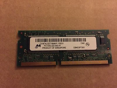 Micron 128MB PC133  MT4LSDT1664HY-13EG1 CL2 144-pin SoDimm Memory   - Image 1 of 2