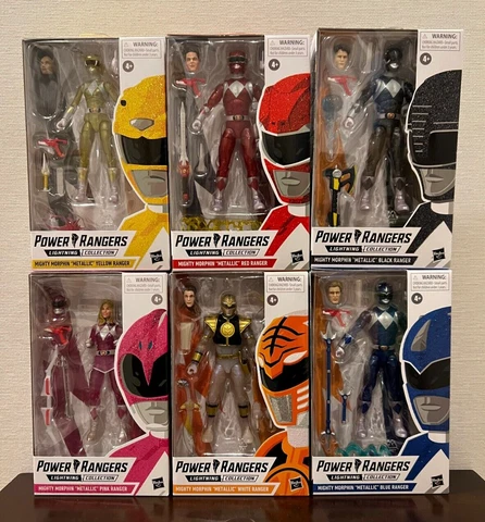 SET 6 POWER RANGERS METALLIC ARMOR Lightning MMPR White Red Pink Ranger COMPLETE Cover