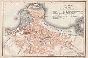 Gijón Spain Original City Plan Map 1913 GIJON - Picture 1 of 2