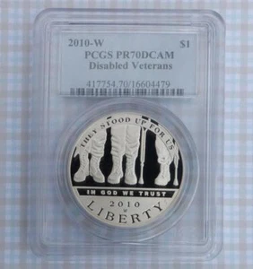 2010 W PCGS PR 70 D-Cam Disabled Veterans Silver USA Dollar, Proof 70 Deep Cameo - Picture 1 of 6