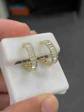 0.40Ct Baguette Cut Natural Diamond Women's Hoops Earrings Solid 14K Yellow Gold