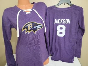 40122 WOMENS Baltimore Ravens LAMAS JACKSON Long Sleeve LACES Shirt PURPLE New - Picture 1 of 2