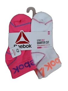 Reebok Girls Quarter Cut Performance Training Socks 6-Pack Multi Color & Sizes 
