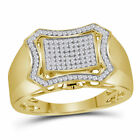 10k Yellow Gold Mens Round Diamond Curved Octagon Cluster Ring 1/3 Cttw