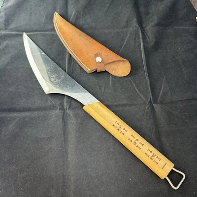 Cuchillo para tallar barbacoa vintage Androck EE. UU. mango largo con funda de cuero Foto 1 de 4