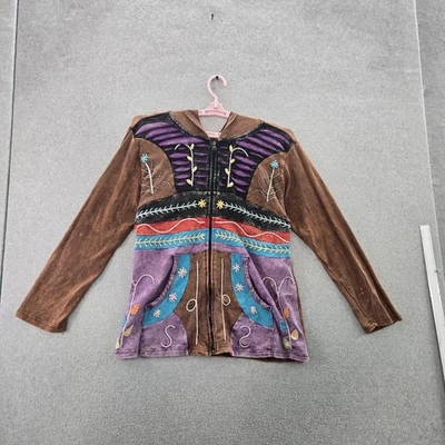 Rising International Women Hoodie XXL Brown Embroidery Fairy Patchwork Y2K - Image 1 of 4