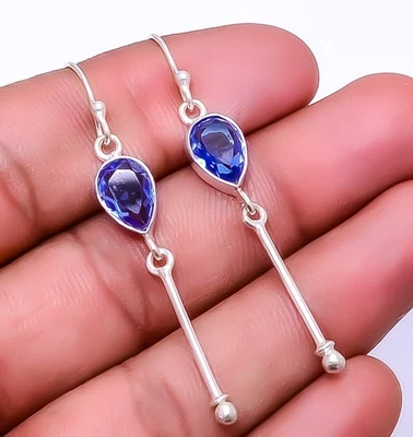 Brinco feito à mão de pedra preciosa tanzanita 925 prata esterlina Bali 2,34" E_9328_100_18 - Imagem 1 de 4