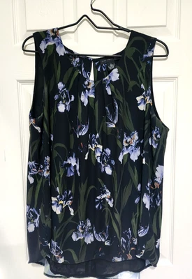 Top para mujer Joan Vass New York negro floral forrado sin mangas XL Foto 1 de 4
