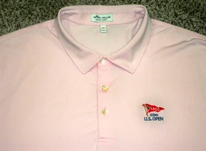 Herren PETER MILLAR Sommer Komfort Polo 2XL PINK & WEISS gestreift mit 123. US GEÖFFNET - Bild 1 von 3