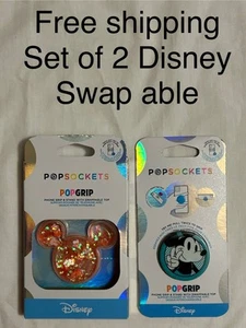 2xDisney Popsockets PopGrip EARRIDESCENT CLEAR MICKEY MOUSE FLOWERS FreeShip - Picture 1 of 6