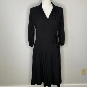 Uniqlo X Ines De La Fressange Wrap Midi Dress Women Size Medium Black Pockets - Picture 1 of 5