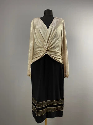 Lauren Ralph Lauren Black Label Gold Ruched Evening Chic Night Maxi Dress Sz 12 - Image 1 of 4