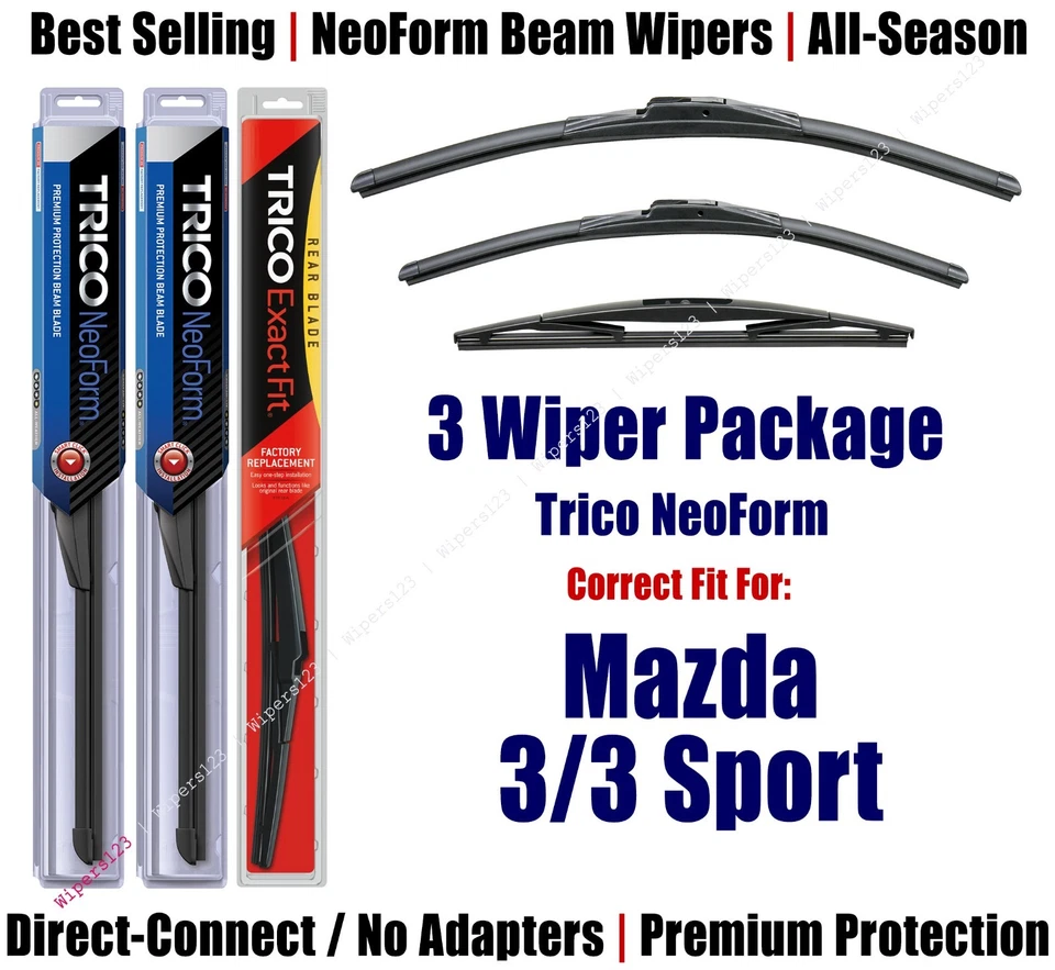 3-Pack Wipers Front & Rear NeoForm - fit 2004-2009 Mazda 3/3 Sport 16210/190/14D - Image 1 of 1