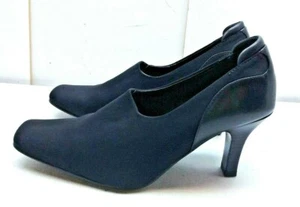 Clarks Black Leather Fabric Slip On Ankle Heel Pump Bootie Dress Women Shoes 5D - Picture 1 of 10