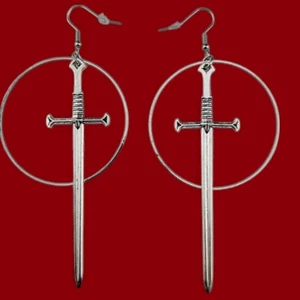 LANGE SILBERFARBENE SCHWERT & CREOLEN Mittelalter Ritter Dolch Claymore Goth 1W - Bild 1 von 3