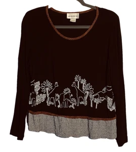 Vintage Aimee D Bluse Damen XL Grafik Giraffe Tier Shirt Top MÄNGEL - Bild 1 von 12