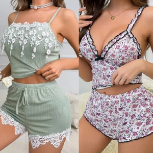 Women Sexy Sleepwear Lace Pajamas Set Shorts Nightwear Camisole Short Sets US - Picture 1 of 29