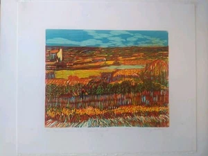 Signed Print 22/22 HARVEST LANDSCAPE WITH BLUE CART  VINCENT VAN GOGH  - Picture 1 of 3