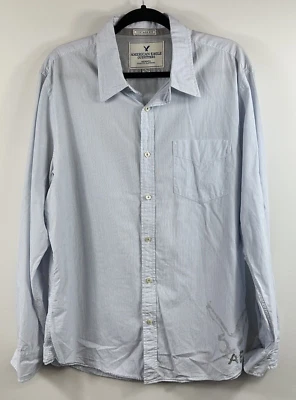 American Eagle shirt men's blue Y2K long sleeved blue striped button up Size XL - Image 1 of 4